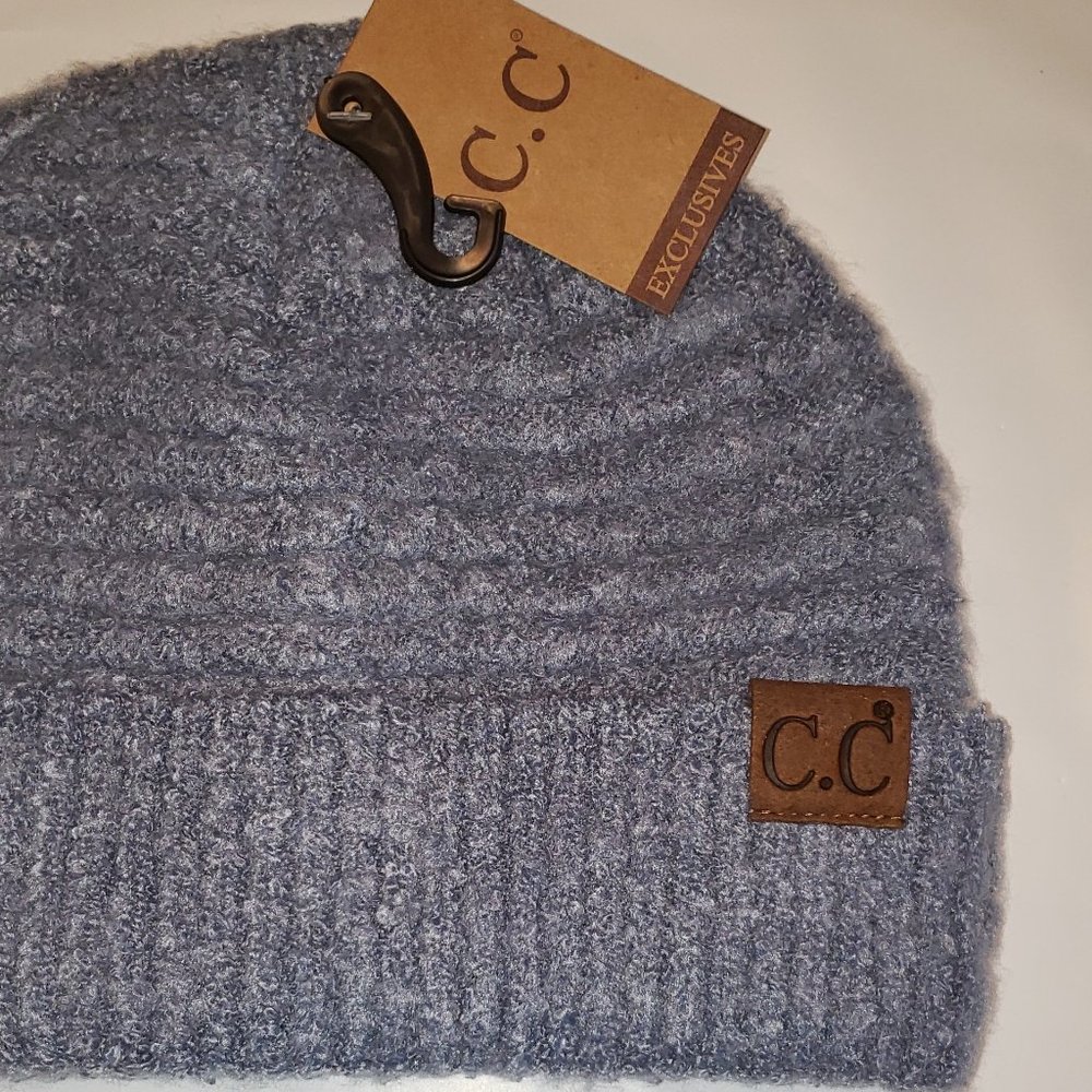 Light Denim Boucle Yarn Beanie